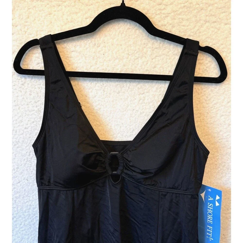 A SHORE FIT! WOMEN'S BLACK ONE-PIECE BATHING SUIT Swim Dress - Picture 3 of 13